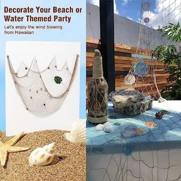 Cevicant 2 Pack Fish Net Decorative, 79 x 39 inch Fishnet for Mediterranean Decoration, Natural Cotton Fishing Net Wall Hangings for Wedding, Mermaid Baby Shower, Beach Party, Beach Table Decorations
