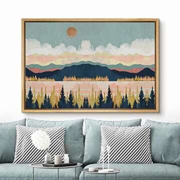 SIGNFORD Framed Canvas Print Wall Art Woodland Nursery Decor Mountain, Forest & Lake Abstract Wilder...