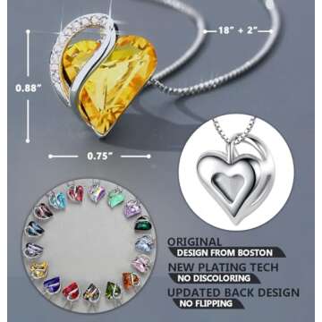 Leafael Infinity Love Heart Necklace with Citrine Birthstone