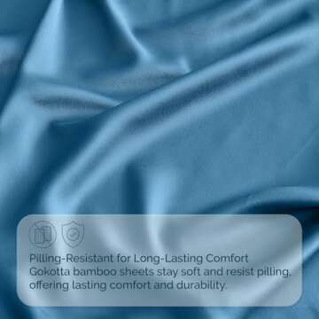 GOKOTTA King Size Luxury Bed Sheets 4 Piece Set, 100% Rayon Derived from Bamboo, Softer and Cooling Than Cotton, 24" Extra Deep Pocket Fitted Sheets with Elastic Corner Straps,Blue