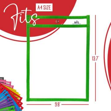 6 Packs Dry Erase Pockets Sleeves - 10 Assorted Colors with Ring - Dry Erase Sheets Reusable - 10x14 Ticket Holders, Clear Pocket Sleeves for Classroom Organization, Teaching School Supplies