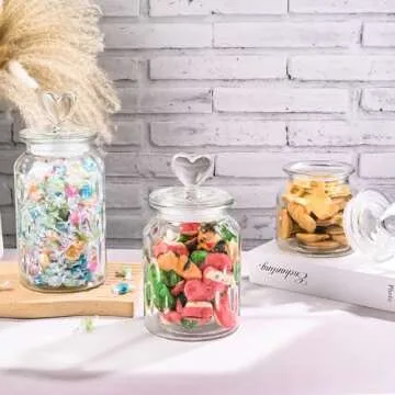 Heart Jars Set of 3 Cute Glass Containers for Storage