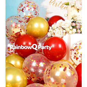 RainbowQ Party Metallic Shiny Red and Gold Balloons 12 Inch 68PCS Red Gold Confetti Balloons Latex Helium Balloon Set for Graduation Anniversary Wedding Birthday Party Decorations