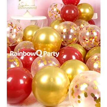 RainbowQ Party Metallic Shiny Red and Gold Balloons 12 Inch 68PCS Red Gold Confetti Balloons Latex Helium Balloon Set for Graduation Anniversary Wedding Birthday Party Decorations