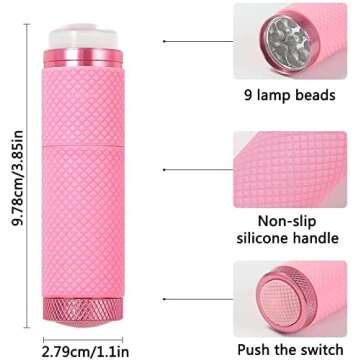 Meitawilltion UV LED Nail Dryer Presser with Flat Silicone Head,Portable Small Light Nail Lamp for Gel Nails,Mini 9 LED Flashlight Portability Nail Light for Nail Art Pink