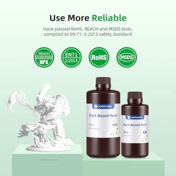 ANYCUBIC 3D Printer Resin with Low Odor and Safety, 405nm UV Plant-Based Rapid Resin with High Precision and Quick Curing for LCD 3D Printing (White, 500g)