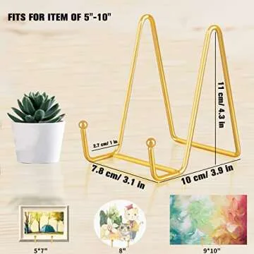 Decolore 4 Pack 4 Inch Display Stands Gold Plate Stands Metal Frame Holder Stand for Picture, Decorative Plate, Photo Easel, Artistic Work Display Stand, Picture Frames