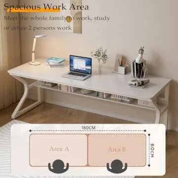 OSCHF Extra Long Desk with Bookshelf - 71" Double Long Writing Table for 2-Person Workstation, Modern Study Work Computer Desk for Home and Office, Warm White