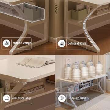 OSCHF Extra Long Desk with Bookshelf - 71" Double Long Writing Table for 2-Person Workstation, Modern Study Work Computer Desk for Home and Office, Warm White