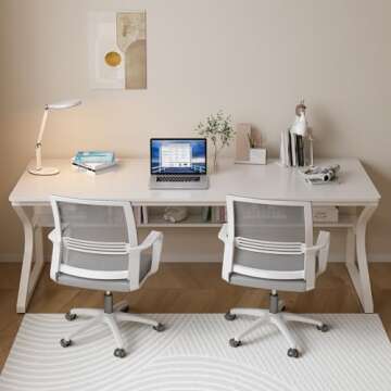 OSCHF Extra Long Desk with Bookshelf - 71" Double Long Writing Table for 2-Person Workstation, Modern Study Work Computer Desk for Home and Office, Warm White