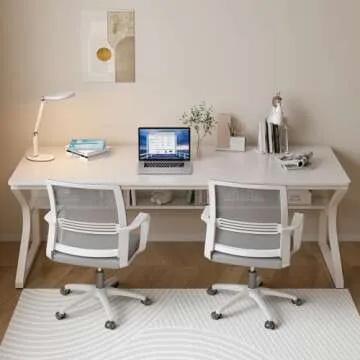 OSCHF Extra Long Desk with Bookshelf - 71" Double Long Writing Table for 2-Person Workstation, Modern Study Work Computer Desk for Home and Office, Warm White