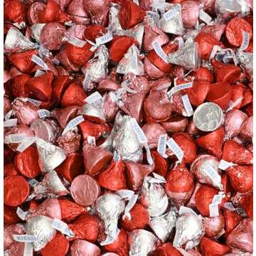 Hershys Kisses Chocolate Candy, Valentine's Day Colors, 2 lb Bag (Approx. 200 Pieces), Red, Pink, Si...