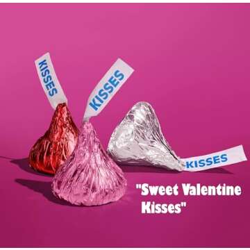 Hershys Kisses Chocolate Candy, Valentine's Day Colors, 2 lb Bag (Approx. 200 Pieces), Red, Pink, Silver Foil