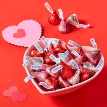 Hershys Kisses Chocolate Candy, Valentine's Day Colors, 2 lb Bag (Approx. 200 Pieces), Red, Pink, Silver Foil