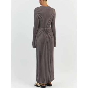 Argeousgor Casual Knit Long Sleeve Maxi Dress for Women Crew Neck Ribbed Bodycon Midi Dress Fall Win...