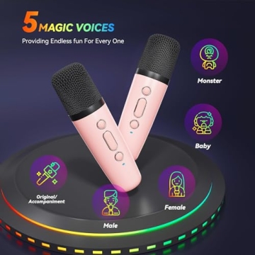 Karaoke Machine for Kids Adults, Portable Bluetooth Mini Karaoke Microphone Singing Speaker with 2 Mic and Light,Toys for All Smartphones,Birthday, Family,Home Party (Pink)
