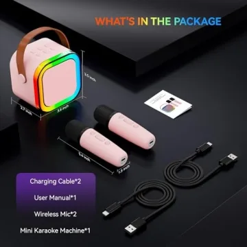 Karaoke Machine for Kids Adults, Portable Bluetooth Mini Karaoke Microphone Singing Speaker with 2 Mic and Light,Toys for All Smartphones,Birthday, Family,Home Party (Pink)