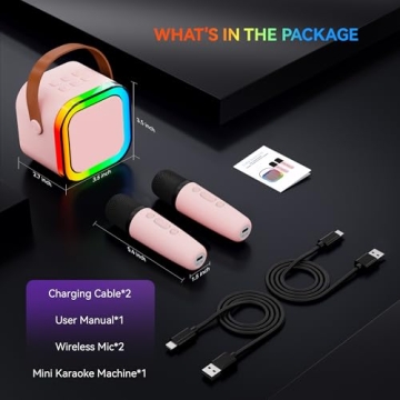 Karaoke Machine for Kids Adults, Portable Bluetooth Mini Karaoke Microphone Singing Speaker with 2 Mic and Light,Toys for All Smartphones,Birthday, Family,Home Party (Pink)