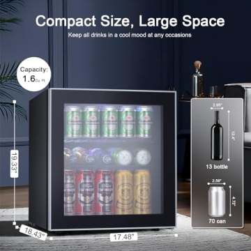 Antarctic Star Mini Fridge Cooler - 60 Can Beverage Refrigerator Glass Door for Beer Soda or Wine –Small Drink Dispenser Machine Removable for Home, Office or Bar, 1.6cu.ft.