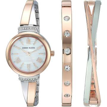 Anne Klein Women's Crystal Accented Bangle Watch Set - Elegant Style