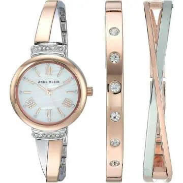 Elegant Anne Klein Crystal Bangle Watch Set for Women