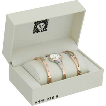Elegant Anne Klein Crystal Bangle Watch Set for Women