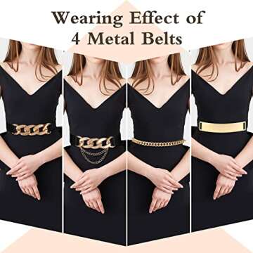 Zhanmai 4 Pieces Belts for Women Metal Gold Stretch Waist Belt Skinny Wide Chain Belt Elastic Belt f...