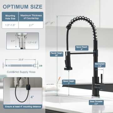GIMILI Glossy Black Touchless Kitchen Faucets with Pull Down Sprayer Single Handle Spring Kitchen Fa...