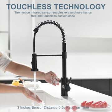 GIMILI Glossy Black Touchless Kitchen Faucets with Pull Down Sprayer Single Handle Spring Kitchen Faucet