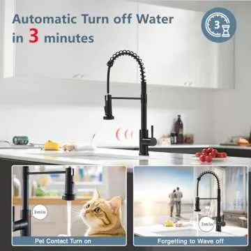 GIMILI Glossy Black Touchless Kitchen Faucets with Pull Down Sprayer Single Handle Spring Kitchen Faucet