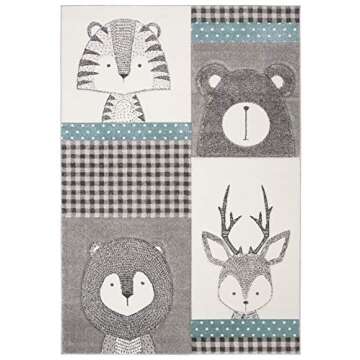 SAFAVIEH Carousel Kids Collection Area Rug - 5'3" x 7'6", Grey & Ivory, Animal Design, Non-Shedding ...