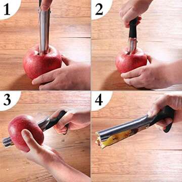 wertyu Apple Corer, Premium Stainless Steel Kitchen Gadget Tool Fruit Seeder Apple Corer Remover, Stainless Steel Apple or Pear Core Remover Tool for Home-Kitchen with Sharp Serrated Blade, Black