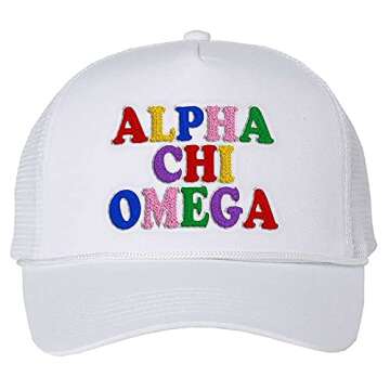 Alpha Chi Omega Rainbow Trucker Hat with Snapback Closure