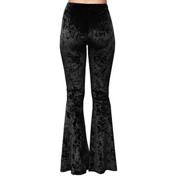 Daisy Del Sol Crushed Velvet High Waisted Comfy Soft Stretch 70s Yoga Loungewear Bell Bottom Flare Pants