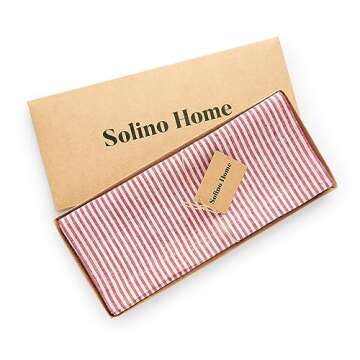 Solino Home Stripe Linen Table Runner 48 inch – 100% Pure Linen Red and White Valentines Day Table Runner 14 x 48 Inch – Farmhouse Table Runner for Spring, Winter, Easter – Narrow Stripe