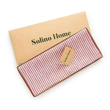 Solino Home Stripe Linen Table Runner 48 inch – 100% Pure Linen Red and White Valentines Day Table Runner 14 x 48 Inch – Farmhouse Table Runner for Spring, Winter, Easter – Narrow Stripe