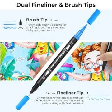 Ohuhu Markers for Adult Coloring Books: 160 Colors Brush Pens Dual Brush Fine Tip Drawing Pens Water-Based Coloring Markers for Calligraphy Bullet Journal with Carrying Case - Maui - Black