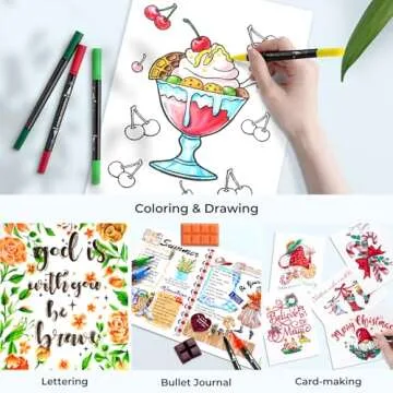 Ohuhu Markers for Adult Coloring Books: 160 Colors Brush Pens Dual Brush Fine Tip Drawing Pens Water-Based Coloring Markers for Calligraphy Bullet Journal with Carrying Case - Maui - Black