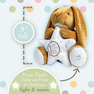 KIDS PREFERRED Guess How Much I Love You - Nutbrown Hare Rabbit Stuffed Animal with Multicolor Soothing Lights and Musical Star Plays Twinkle Twinkle Little Star,
