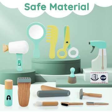 Kids Hair Salon Playset - 18 PCS Wooden Makeup Toy