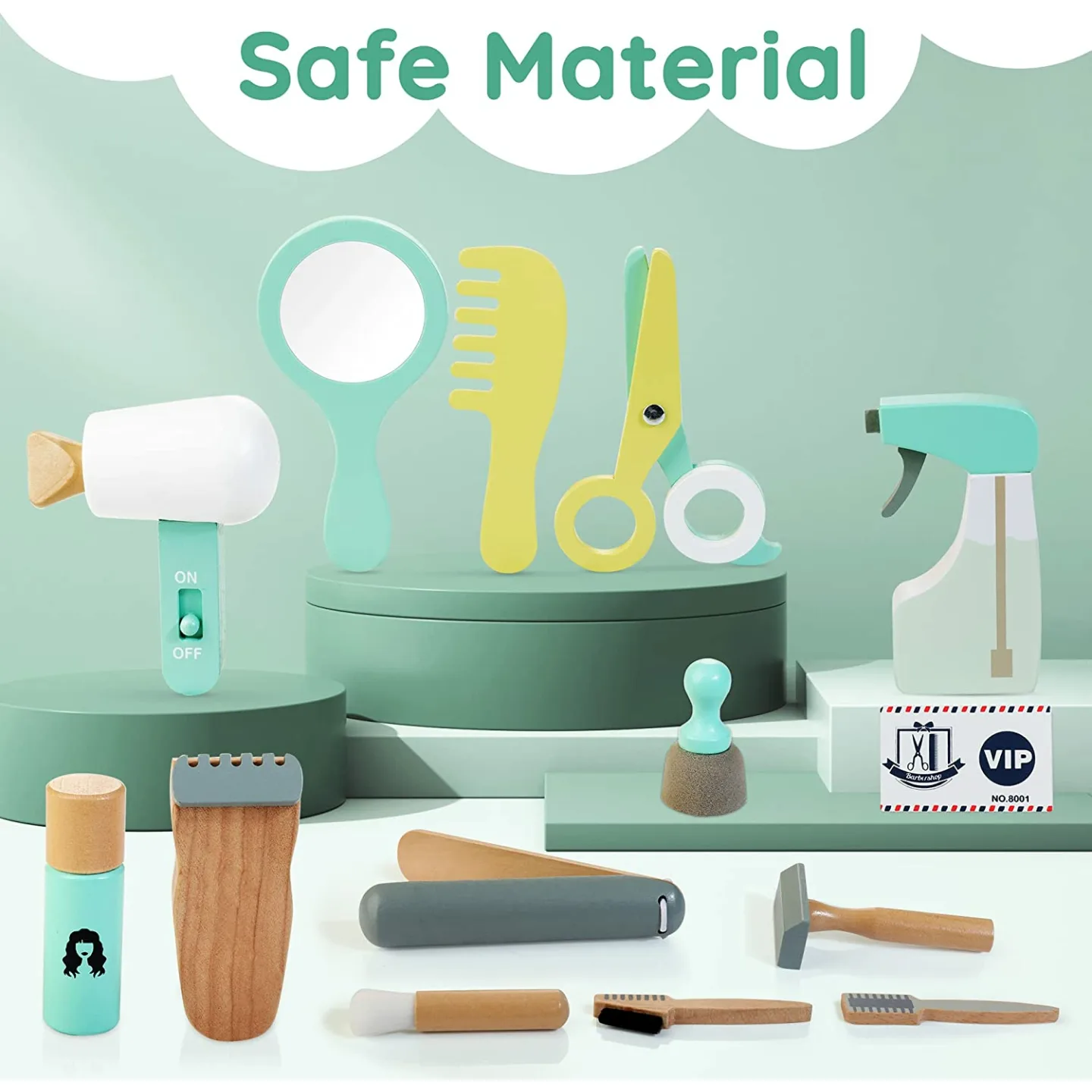 Kids Hair Salon Playset - 18 PCS Wooden Makeup Toy