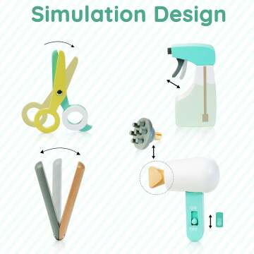 Kids Hair Salon Playset - 18 PCS Wooden Makeup Toy