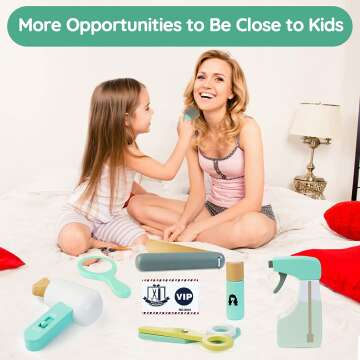 Kids Hair Salon Playset - 18 PCS Wooden Makeup Toy