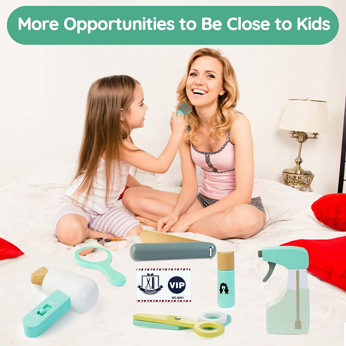 Kids Hair Salon Playset - 18 PCS Wooden Makeup Toy