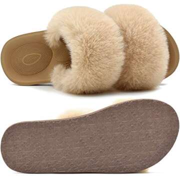 COFACE Fuzzy Slippers for Women Open Toe Orthopedic Slippers with Arch Support Fluff Fax Fur Ladies Plantar Fasciitis Slippers for Woman Indoor House Slides size 9