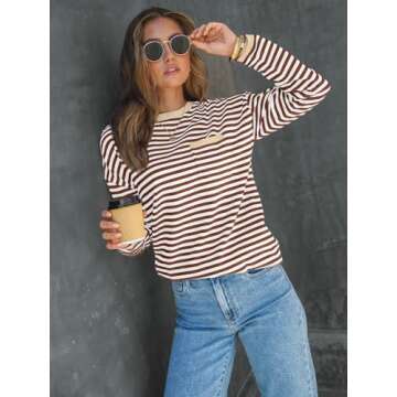 LILLUSORY Womens Oversized Sweaters 2025 Fall Fashion Striped Lightweight Ladies Cute Pullover Crewn...