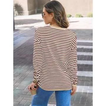 LILLUSORY Womens Oversized Sweaters 2025 Fall Fashion Striped Lightweight Ladies Cute Pullover Crewneck Long Sleeve Spring Tops Trendy Old Money Clothes Outfits