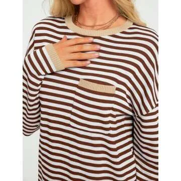 LILLUSORY Womens Oversized Sweaters 2025 Fall Fashion Striped Lightweight Ladies Cute Pullover Crewneck Long Sleeve Spring Tops Trendy Old Money Clothes Outfits