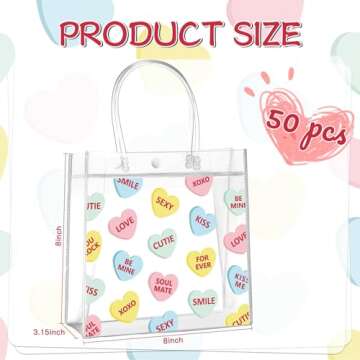 Roowest 50 Pcs Valentine's Day Heart Clear Gift Bag with Handles Conversation Hearts Favor Bulk Bag ...