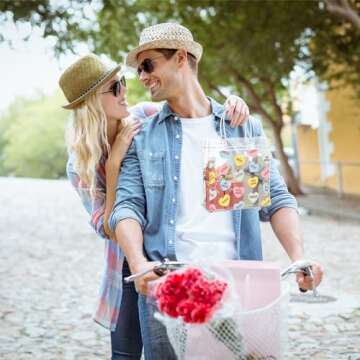 Roowest 50 Pcs Valentine's Day Heart Clear Gift Bag with Handles Conversation Hearts Favor Bulk Bag with Button for Valentine Date Wedding Party Favor Bridal Shower Retail Shopping, 8x8x3.15''